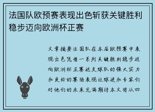 法国队欧预赛表现出色斩获关键胜利稳步迈向欧洲杯正赛